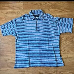 VINTAGE 70s/80s Frank Cloth Shirt Zip Blue striped Men Size Large